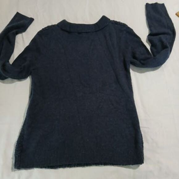 Joan Vass Small Navy Chunky-Cable-Knit Long-Sleeved Sweater Wool Blend - Picture 8 of 14